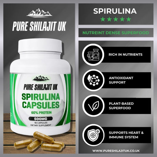 Pure Spirulina Capsules | 60% Protein | Complete Amino Acids | Vegan | 60-720 Caps