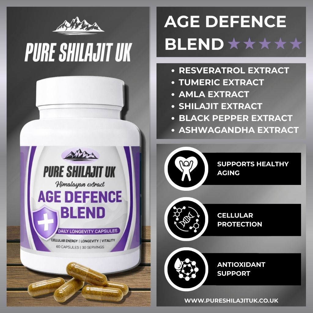 Shilajit Resin 60g + Age Defence Blend Capsules 120 | Ultimate Longevity Bundle