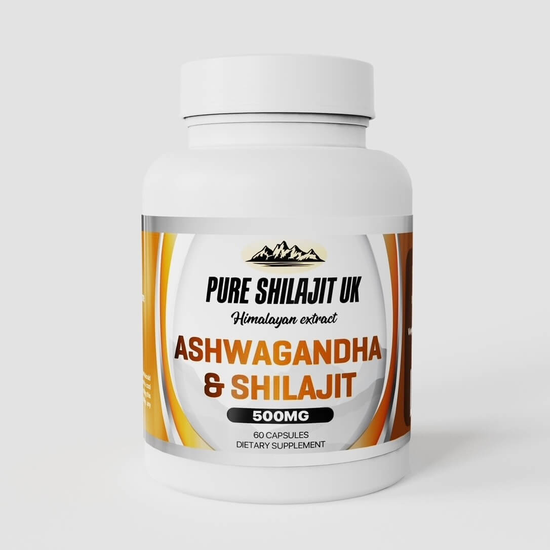 Pure Shilajit UK Ashwagandha & Shilajit Extract Capsules - Premium Ayurvedic Supplement for Stress Relief, Energy Boost, and Wellness Support - Organic and Vegan Capsules