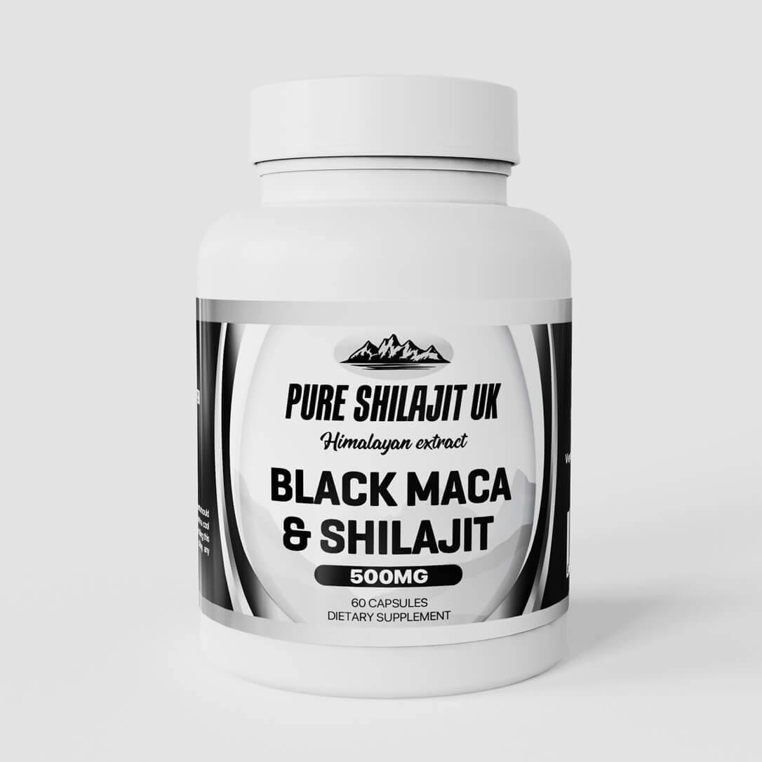 Pure Shilajit UK Black Maca & Shilajit Extract Capsules - Premium Ayurvedic Supplement for Stress Relief, Energy Boost, and Wellness Support - Organic and Vegan Capsules