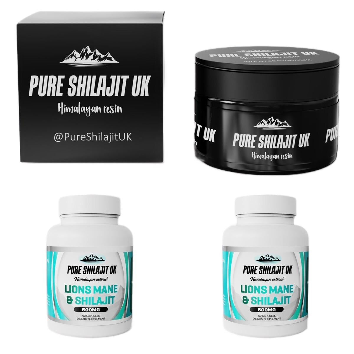 Pure Shilajit UK Lions Mane & Shilajit Extract Capsules - Premium Ayurvedic Supplement for Stress Relief, Energy Boost, and Wellness Support - Organic and Vegan Capsules