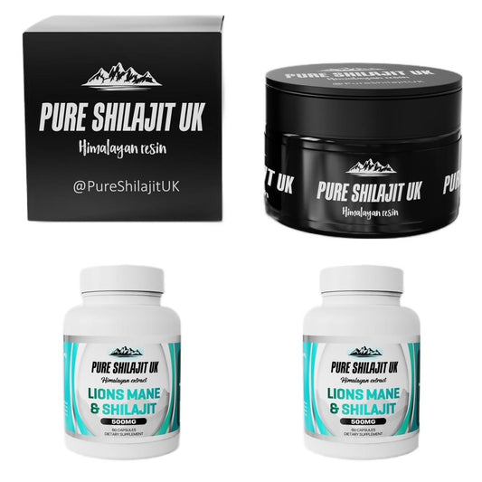 Pure Shilajit UK Lions Mane & Shilajit Extract Capsules - Premium Ayurvedic Supplement for Stress Relief, Energy Boost, and Wellness Support - Organic and Vegan Capsules