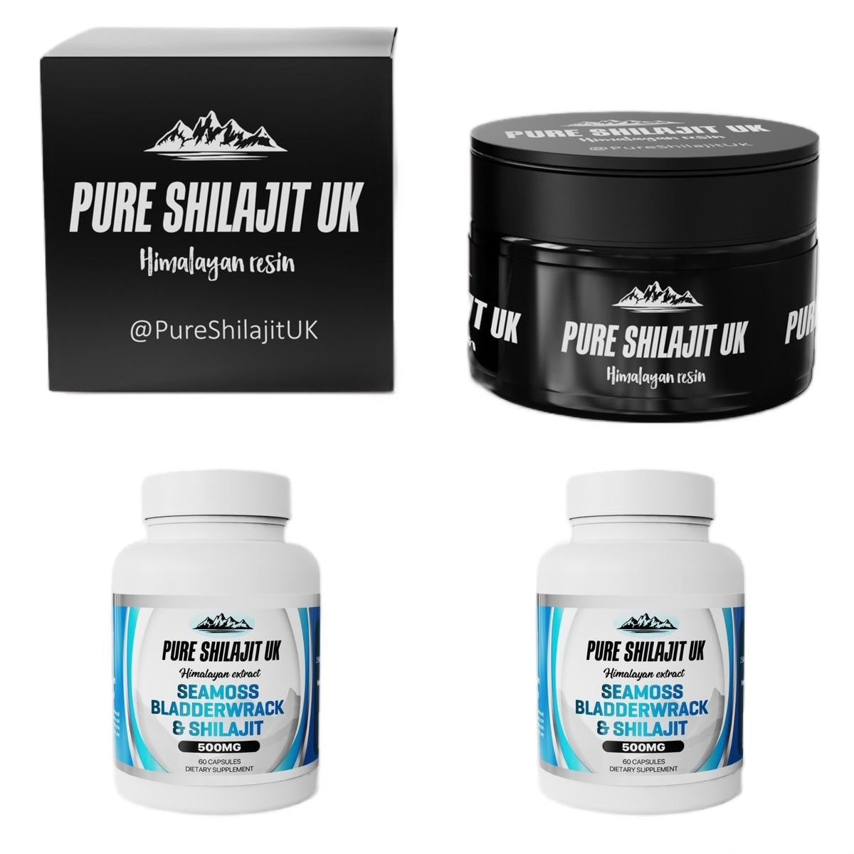 Pure Shilajit UK Seamoss Bladderwrack & Shilajit Extract Capsules - Premium Ayurvedic Supplement for Stress Relief, Energy Boost, and Wellness Support - Organic and Vegan Capsules