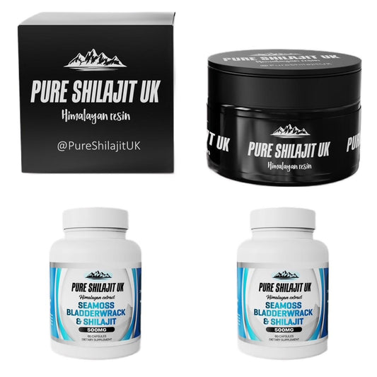 Pure Shilajit UK Seamoss Bladderwrack & Shilajit Extract Capsules - Premium Ayurvedic Supplement for Stress Relief, Energy Boost, and Wellness Support - Organic and Vegan Capsules