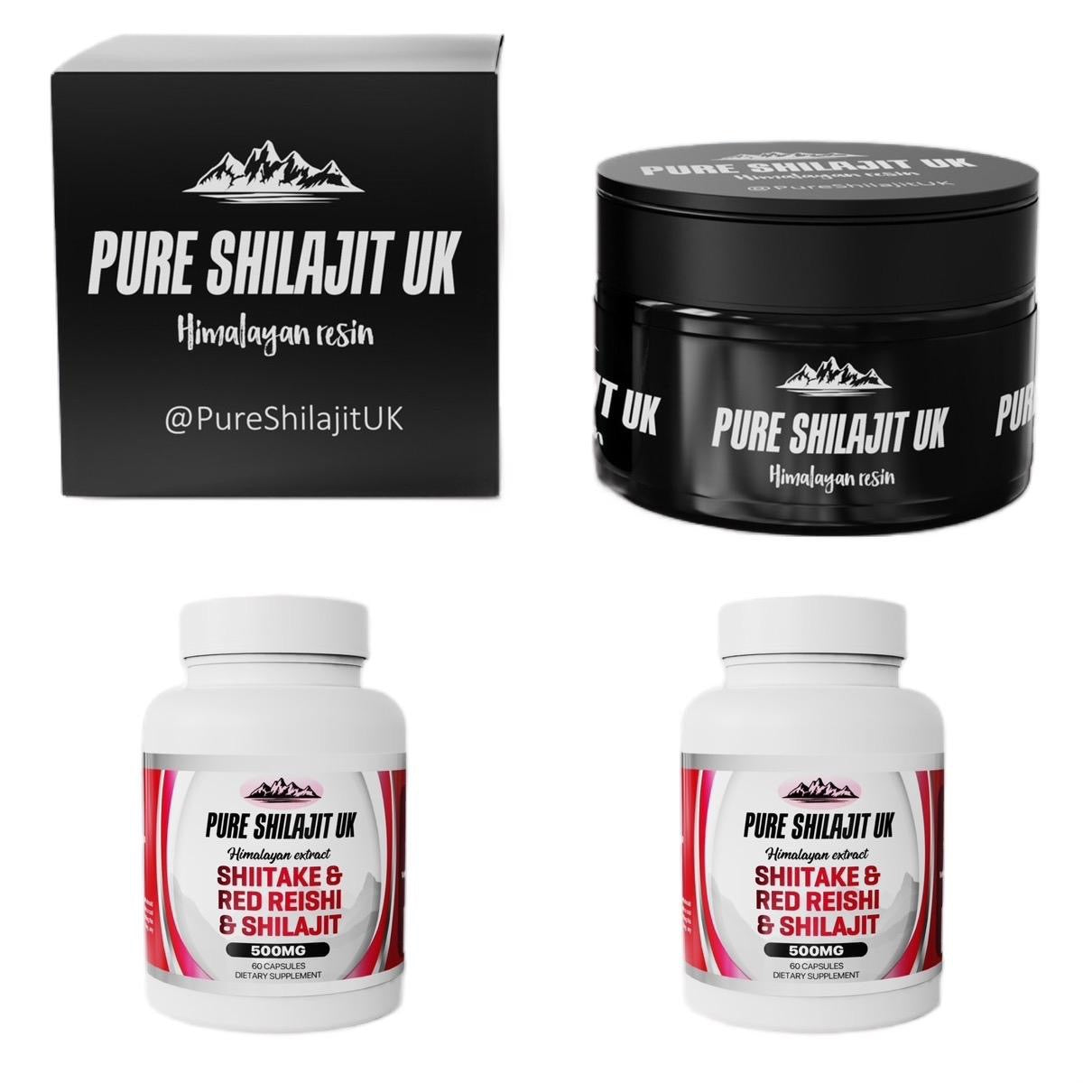 Pure Shilajit UK Red Reishi & Shiitake & Shilajit Extract Capsules - Premium Ayurvedic Supplement for Stress Relief, Energy Boost, and Wellness Support - Organic and Vegan Capsules