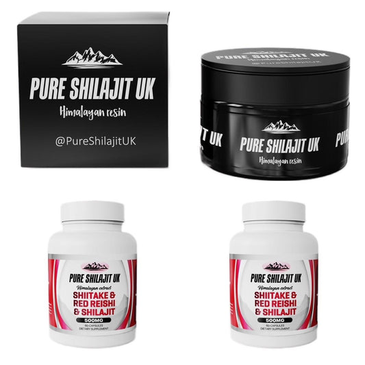 Pure Shilajit UK Red Reishi & Shiitake & Shilajit Extract Capsules - Premium Ayurvedic Supplement for Stress Relief, Energy Boost, and Wellness Support - Organic and Vegan Capsules