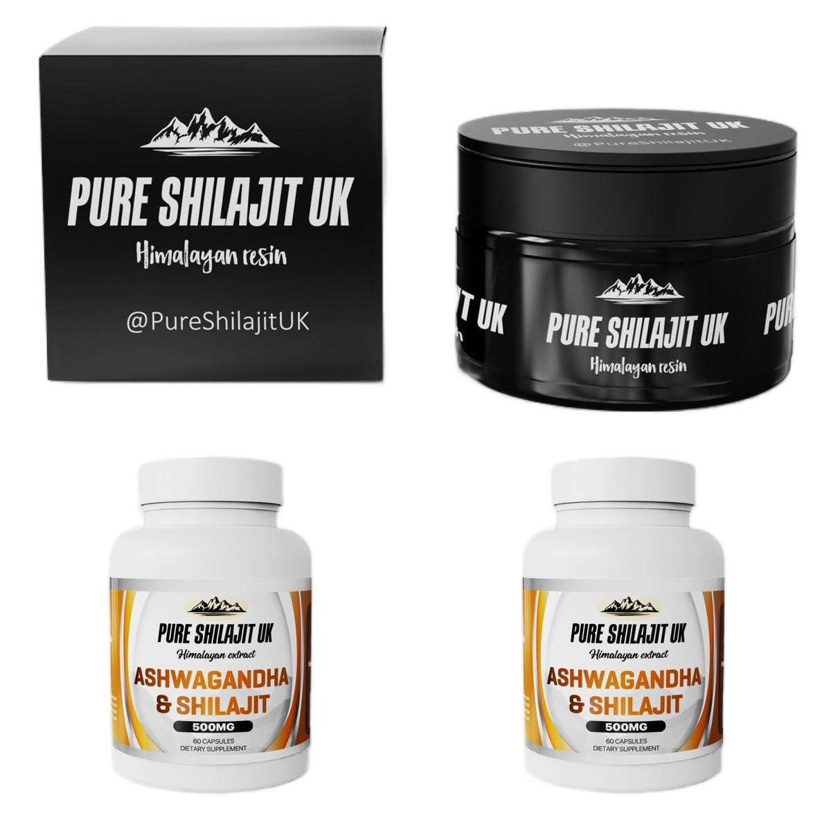 Pure Shilajit UK Ashwagandha & Shilajit Extract Capsules - Premium Ayurvedic Supplement for Stress Relief, Energy Boost, and Wellness Support - Organic and Vegan Capsules