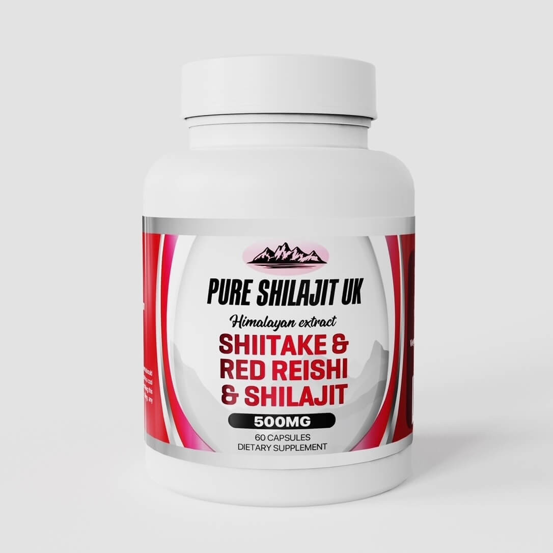 Pure Shilajit UK Red Reishi & Shiitake & Shilajit Extract Capsules - Premium Ayurvedic Supplement for Stress Relief, Energy Boost, and Wellness Support - Organic and Vegan Capsules