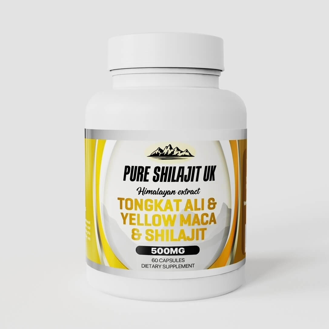 Pure Shilajit UK Tongkat Ali & Yellow Maca & Shilajit Extract Capsules - Premium Ayurvedic Supplement for Stress Relief, Energy Boost, and Wellness Support - Organic and Vegan Capsule