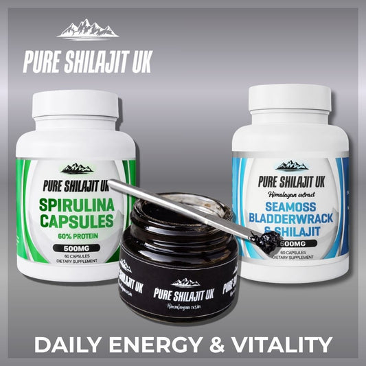Daily Energy & Vitality Stack | Shilajit, Sea Moss & Spirulina | Stimulant-Free Energy
