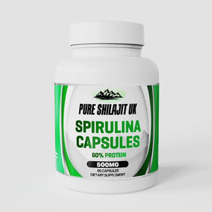 Pure Shilajit UK Spirulina Extract Capsules - Premium Ayurvedic Supplement for Stress Relief, Energy Boost, and Wellness Support - Organic and Vegan Capsules