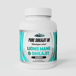 Pure Shilajit UK Lions Mane & Shilajit Extract Capsules - Premium Ayurvedic Supplement for Stress Relief, Energy Boost, and Wellness Support - Organic and Vegan Capsules