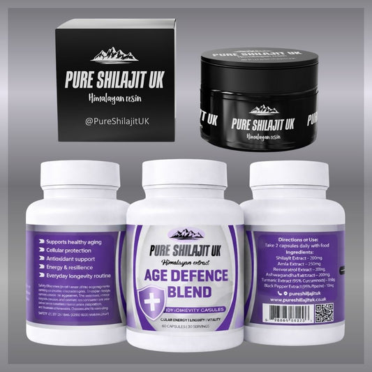 120 AGE DEFENCE BLEND EXTRACT CAPSULES + 60G PURE SHILAJIT RESIN