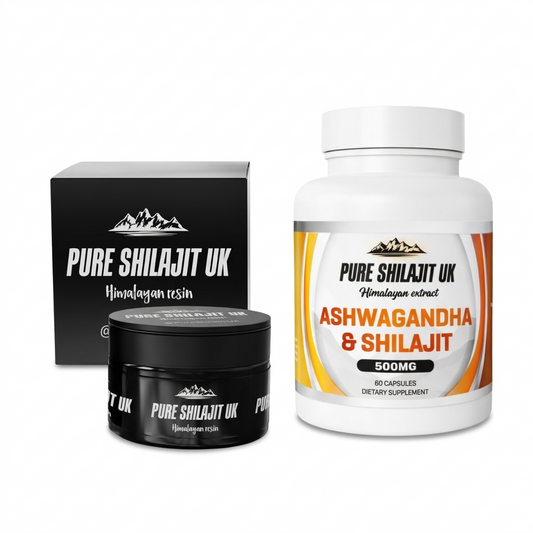 Shilajit Resin 60g + Ashwagandha & Shilajit Capsules 120 | Testosterone & Energy Bundle