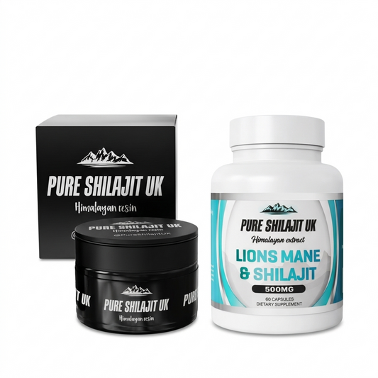 Shilajit Resin 60g + Lion's Mane & Shilajit Capsules 120 | Brain & Focus Bundle