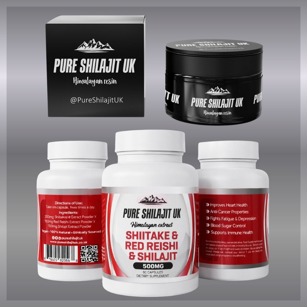 120 RED REISHI & SHIITAKE & SHILAJIT EXTRACT CAPSULES + 60G PURE SHILAJIT RESIN
