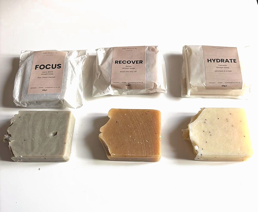 Set of 3 shilajit soap bars, 120g each, handmade in the UK